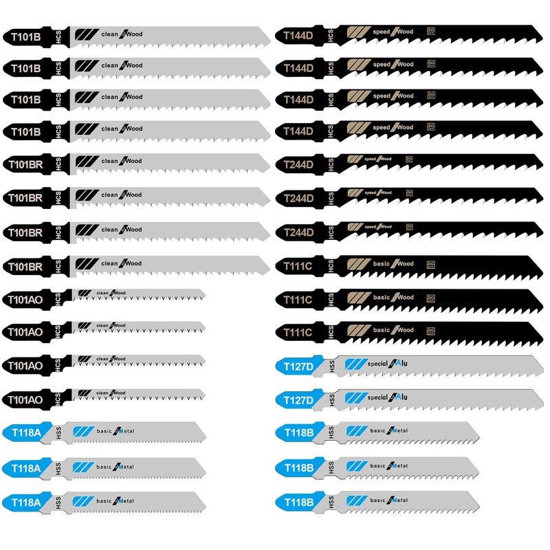 Craluuur 30PCS Jigsaw Blades Set, Assorted T-Shank Jig Saw Blades for Wood, Metal & Plastic Cutting(T101AO, T101B, T101BR, T118A, T118B, T144D, T244D, T111C, T127D) - Image 1